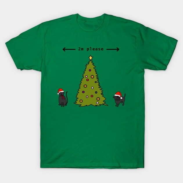 Christmas Tree Social Distancing Cat and Dog T-Shirt by ellenhenryart